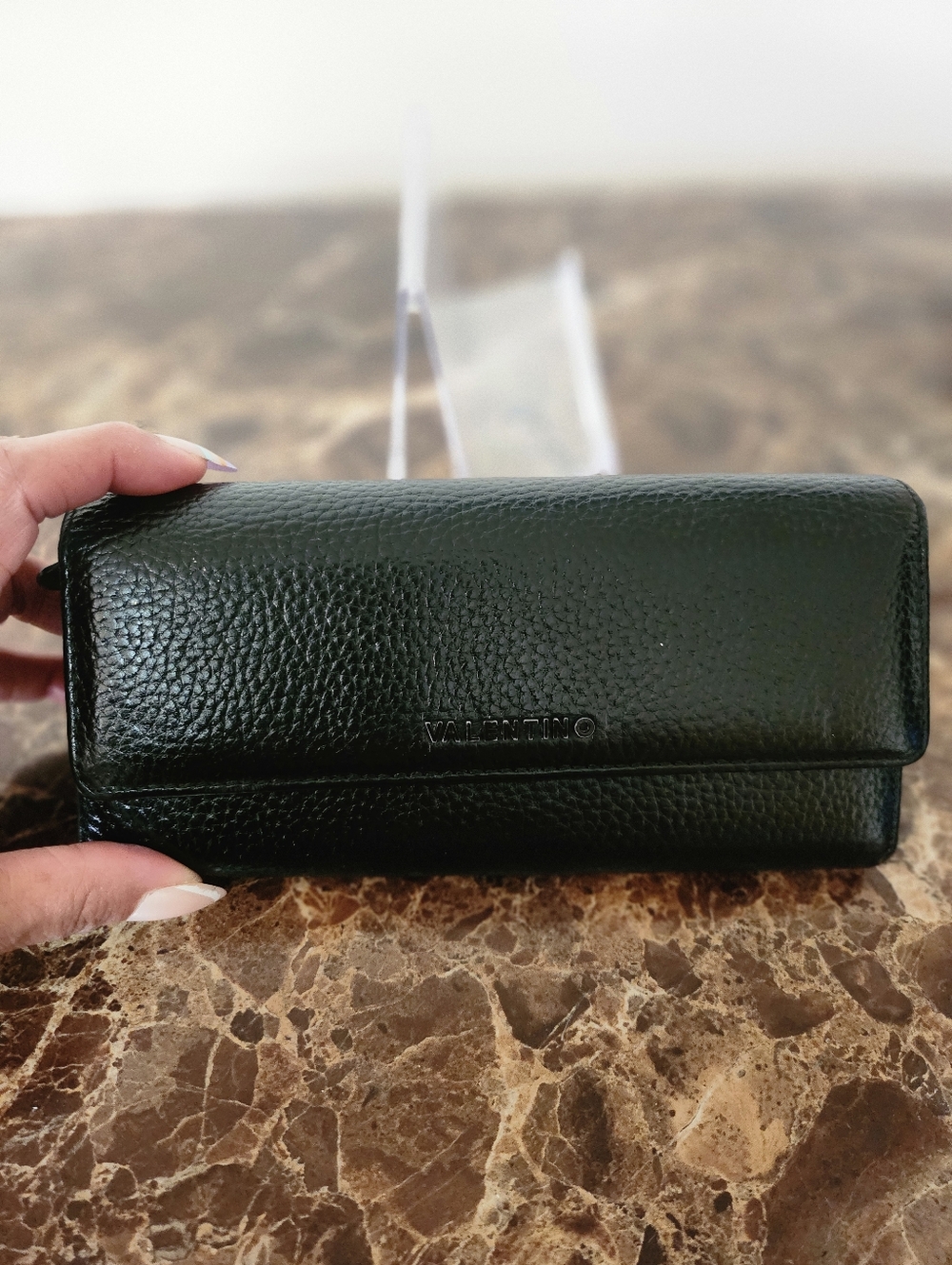 Mario Valentino Black Pebbled Leather Long Wallet EUC - Picture 6 of 15